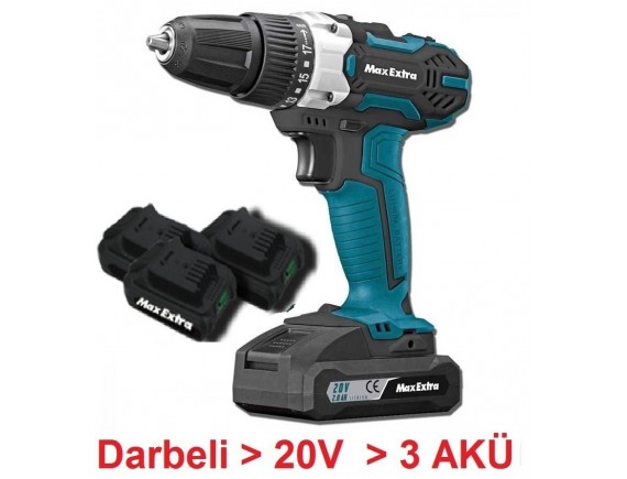 MAXEXTRA MXP 2050D DARBELİ ÜÇ AKÜLÜ MATKAP 20V 